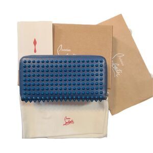 Christian Louboutin Ocean Blue Panettone Studded Zippy Long Wallet w/ Box